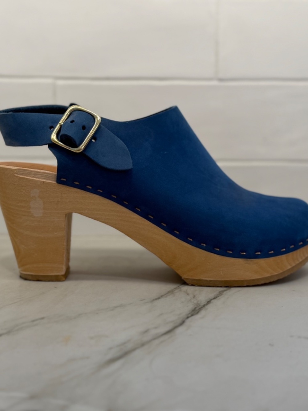 Bryr Studio Miranda High Heel Clogs Blue Leather Slingback Platform Sz 39 - Picture 3 of 6